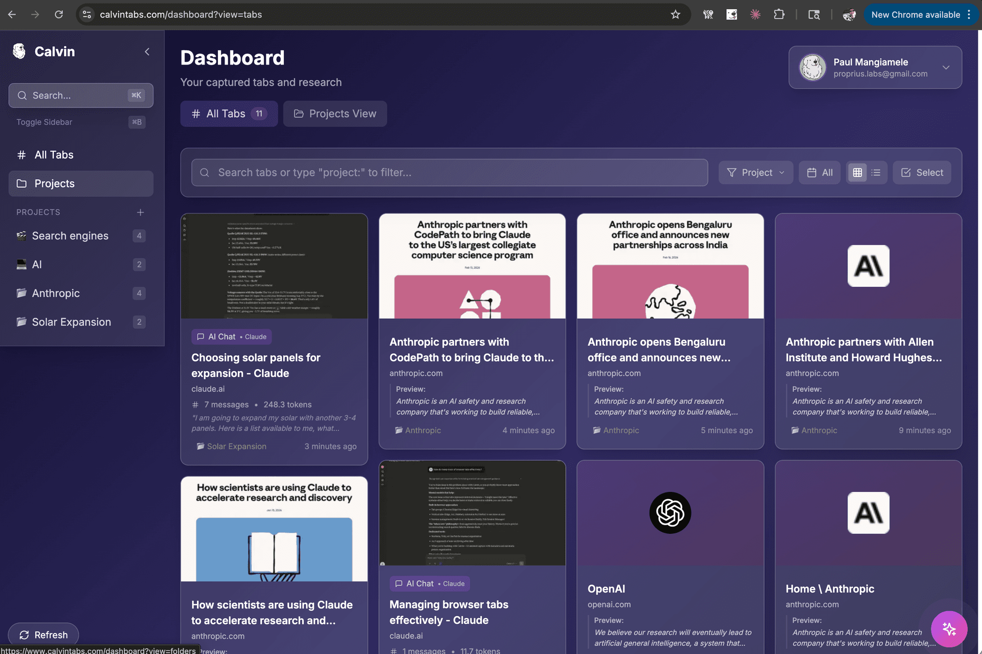 Calvin Dashboard — All Tabs View